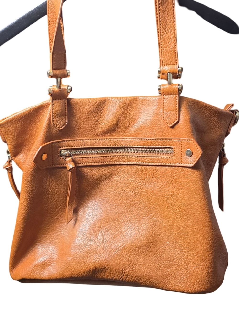 Mystique Boutique Cognac Brown Shoulder Tote with Front Zip